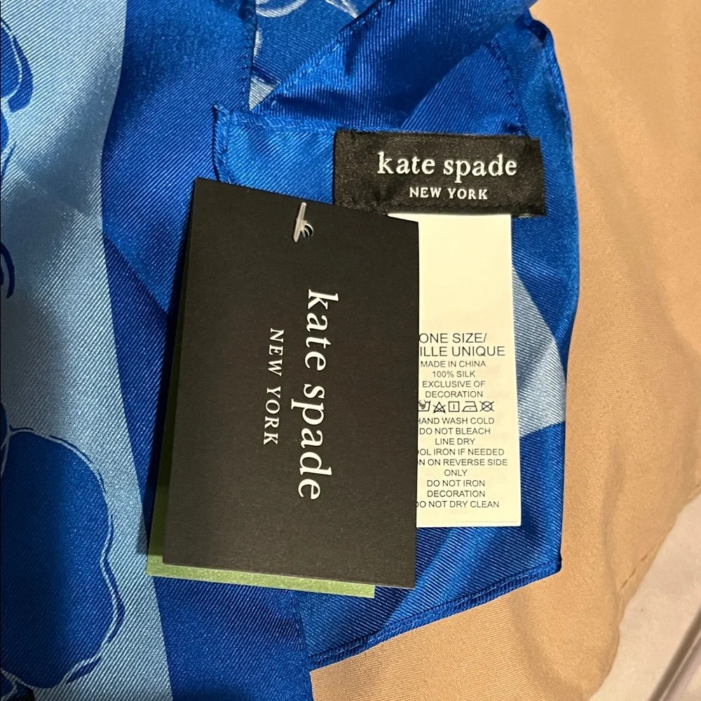 NWT Kate Spade Vibrant Blue Rose Scarf 28”+28” - Picture 3 of 6